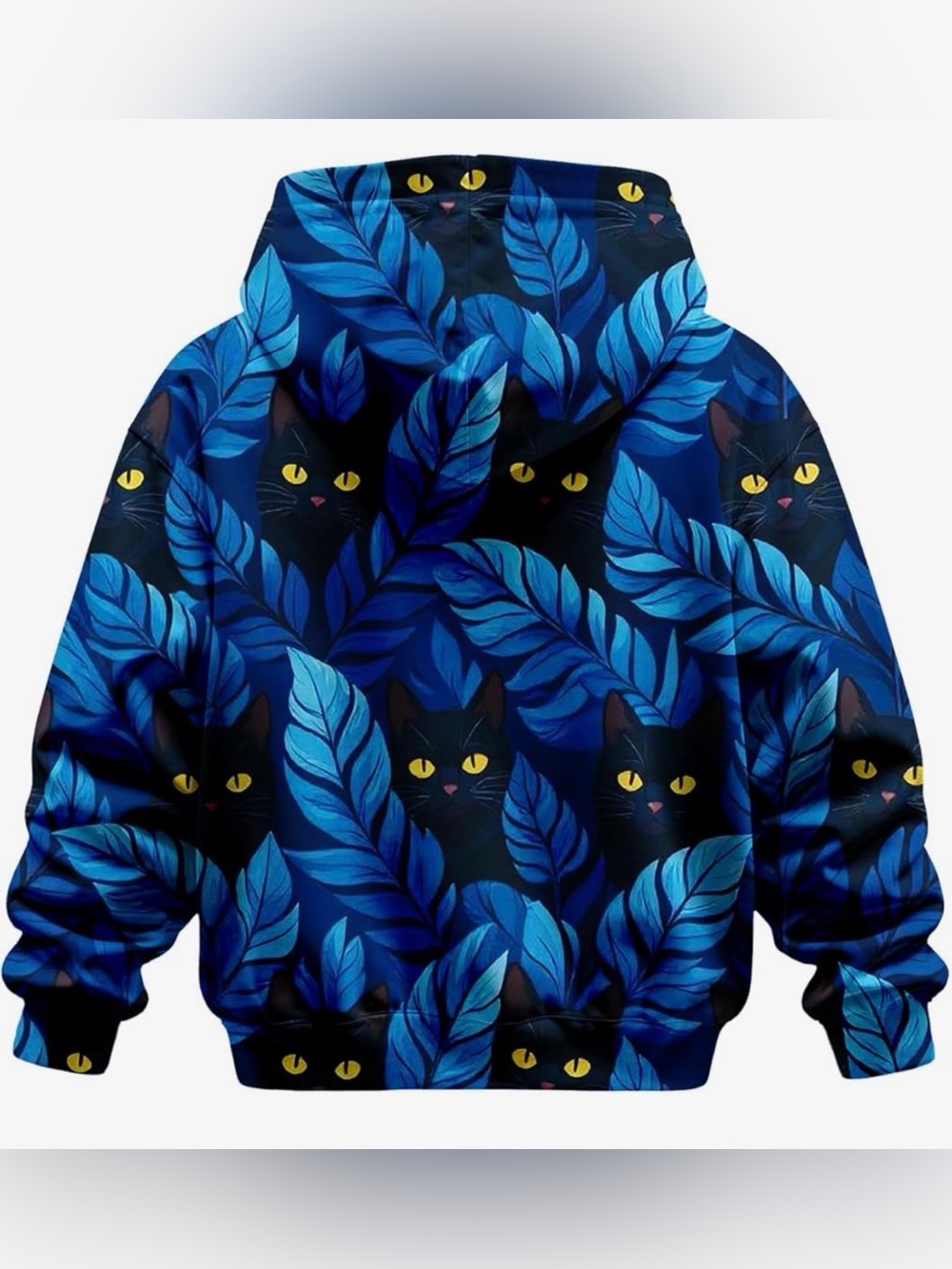 Vibrant Blue 3D Cat & Leaf Print Unisex Kids Hoodie Size 140 (8-12Y) New!!! - Picture 5 of 7